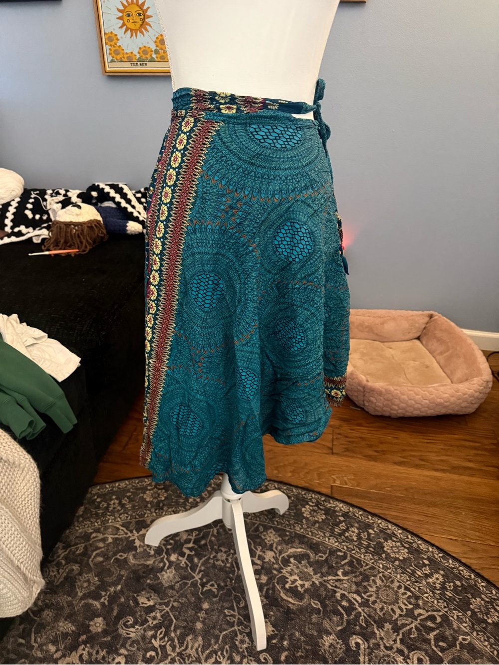 Teal Printed Wrap Skirt - Women's Boho Style
